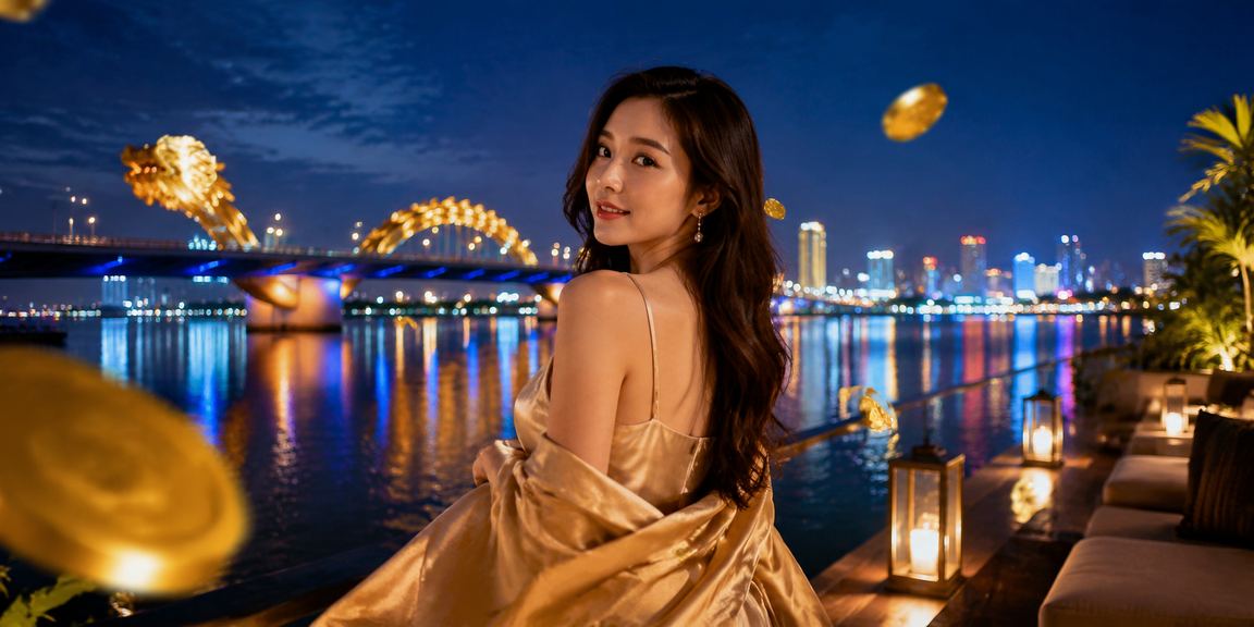 Cảnh bãi biển Đà Nẵng ban ngày với người chơi baccarat trực tuyến trên điện thoại