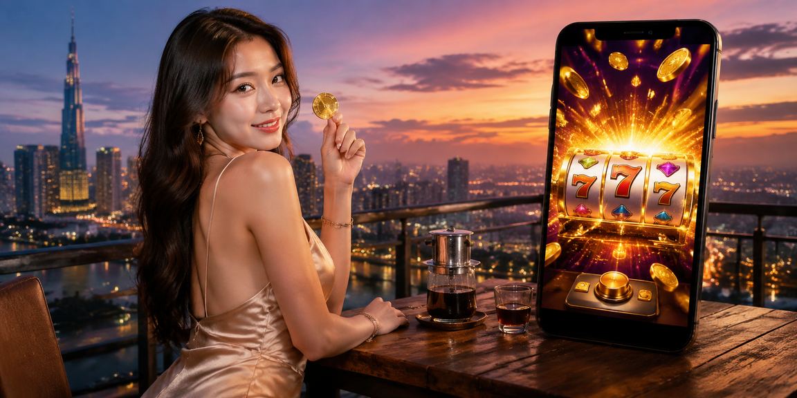 Người dùng TP. Hồ Chí Minh chơi slot game trên điện thoại tại quán cà phê